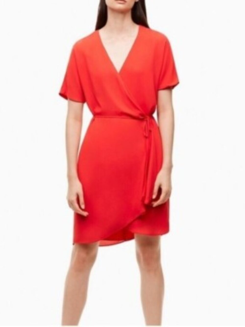 Aritzia Coral-Red Wrap Mini Dress